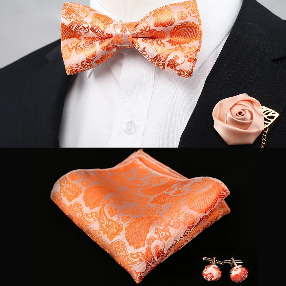 DQT Woven Floral Paisley Burnt Orange Wedding Classic Mens Pre-Tied Bow Tie 