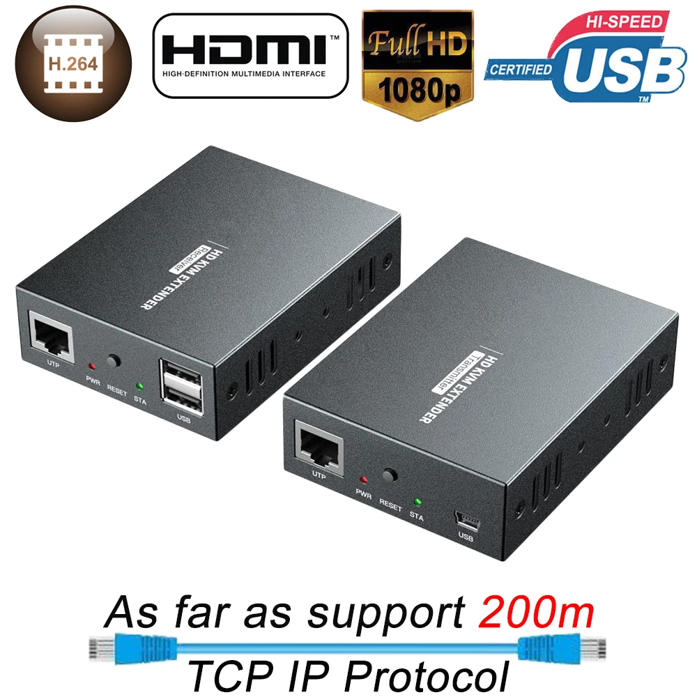 Zy-Dt237Km Ethernet Rj45 Kvm Extender Cat5 Cat6 Da Utp 200M Kvm Extender Hdmi Su Ip/Tcp