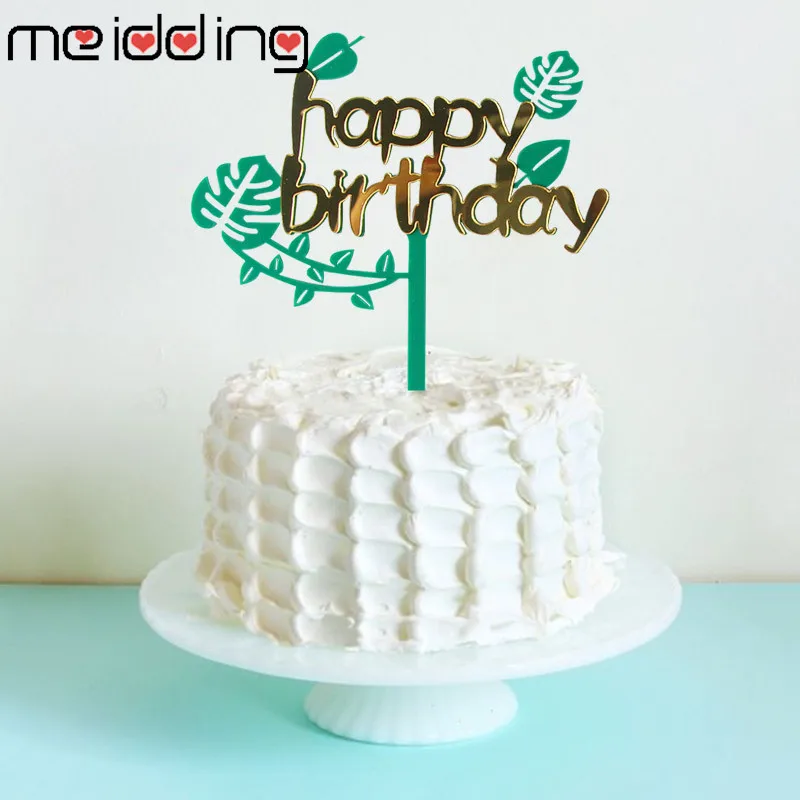 

Tropical Palm Leaves Happy Birthday Cake Topper Hawaiian Cupcake Toppers Luau Party Decorations Tropical Party Supplies Toppers