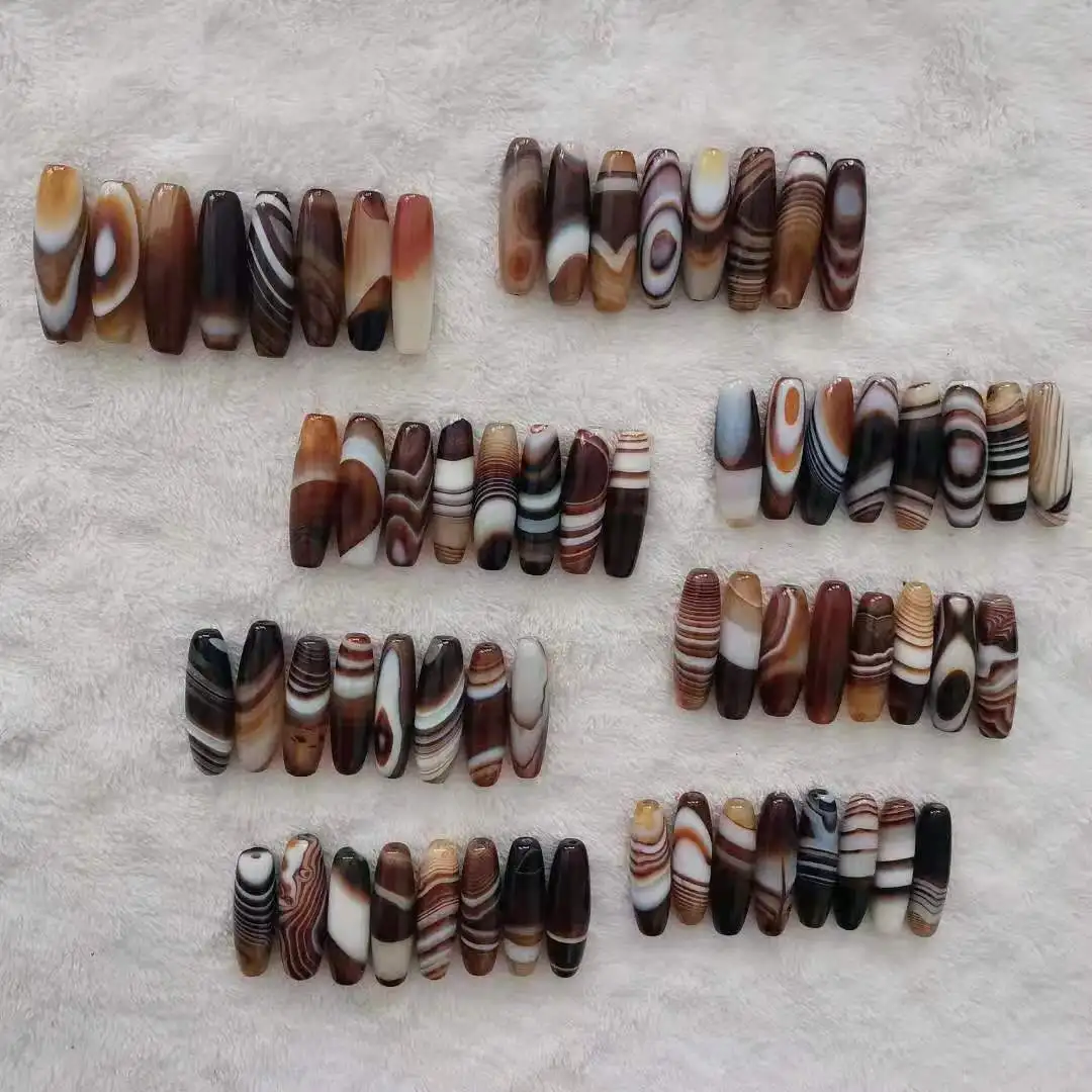 8psc/lot wholesale In bulk length40MM selected charm natural beautiful striped sardonyx rare Yellow and white beads patterns
