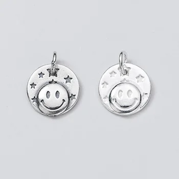 

925 Sterling Silver Popular Happy Face Round Charms 13mm High Quality S925 Silver Medallion Pendants DIY European Jewelry Making