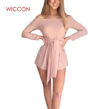 

Rompers Womens Jumpsuit 2020 Spring Playsuit Sexy Off Shoulder Slash Neck Casual Bodysuit Solid Long Sleeve Plus Size Overalls