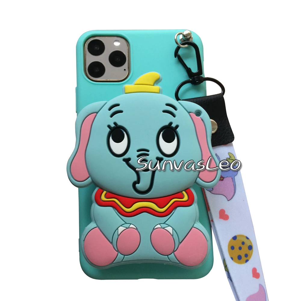 Green Elephant Для iPhone 11/11 Pro/11 Pro Max 3D кошелек милый мультфильм животных Мягкий силиконовый чехол-кошелек с ремешком цепь сумка кабель - Цвет: Green Elephant
