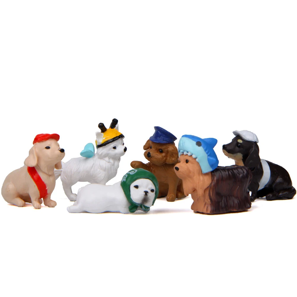 6Pcs Cute Hat Dog Puppy Model Figurine Desk Decor Miniature Landscape Accessory