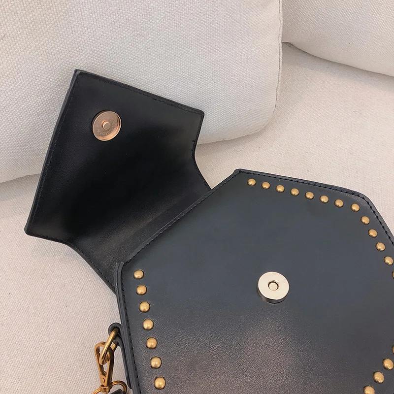 

2019 New Style Hexagonal Pearl Magnetic Snap Square Sling Bag Stripes Strap Shoulder WOMEN'S Bag
