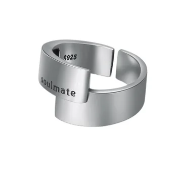 

925 Sterling Silver Jewelry Women Glossy Letter Soulmate Statement Opening Ring
