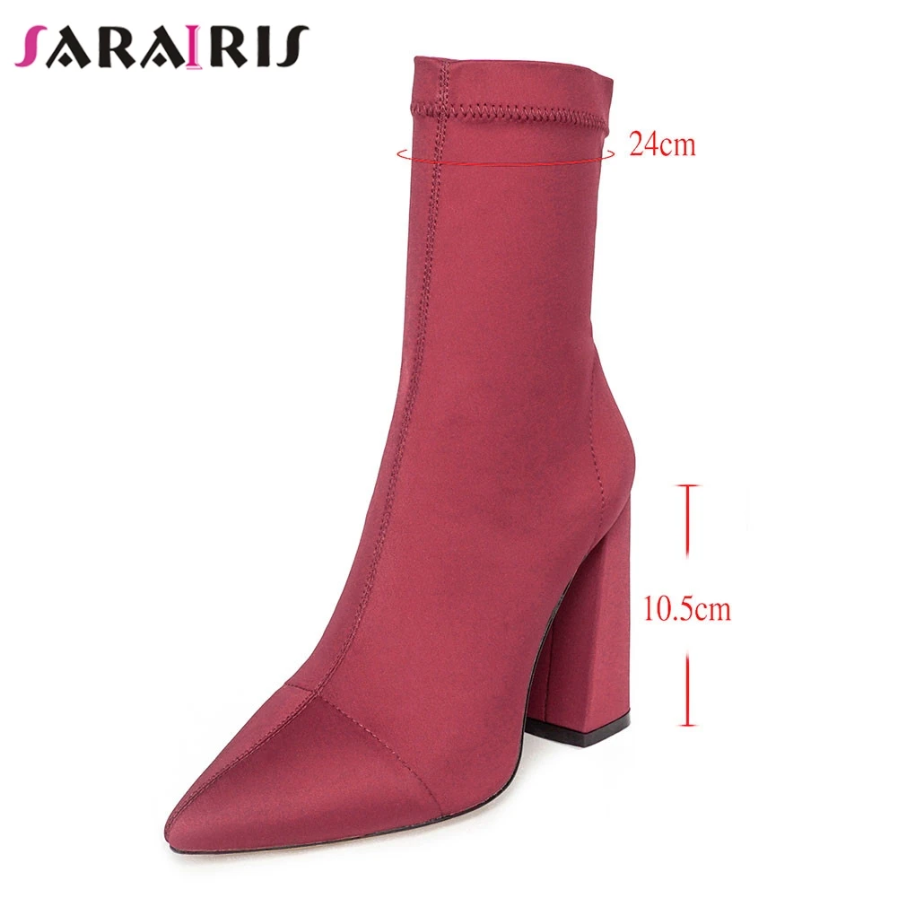 

SARAIRIS Brand New Big Size 35-43 Women Stretch Boots Pointed Toe Footwear Lady High Heels Shoes Woman Party Ankle Boots Women