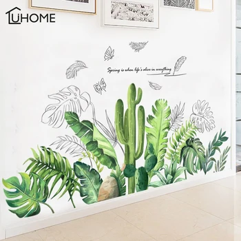 

Tropical Cactus Green Plant Leaves Wall Decoration for Living Room Corner Decor Removable Vinyl Mural Art Decals