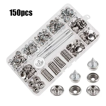 

150 Pcs Canvas Snaps Kit Stainless Steel Fastener Screw Snaps Button with Setting Tool for Furniture Boat Cover YU-Home