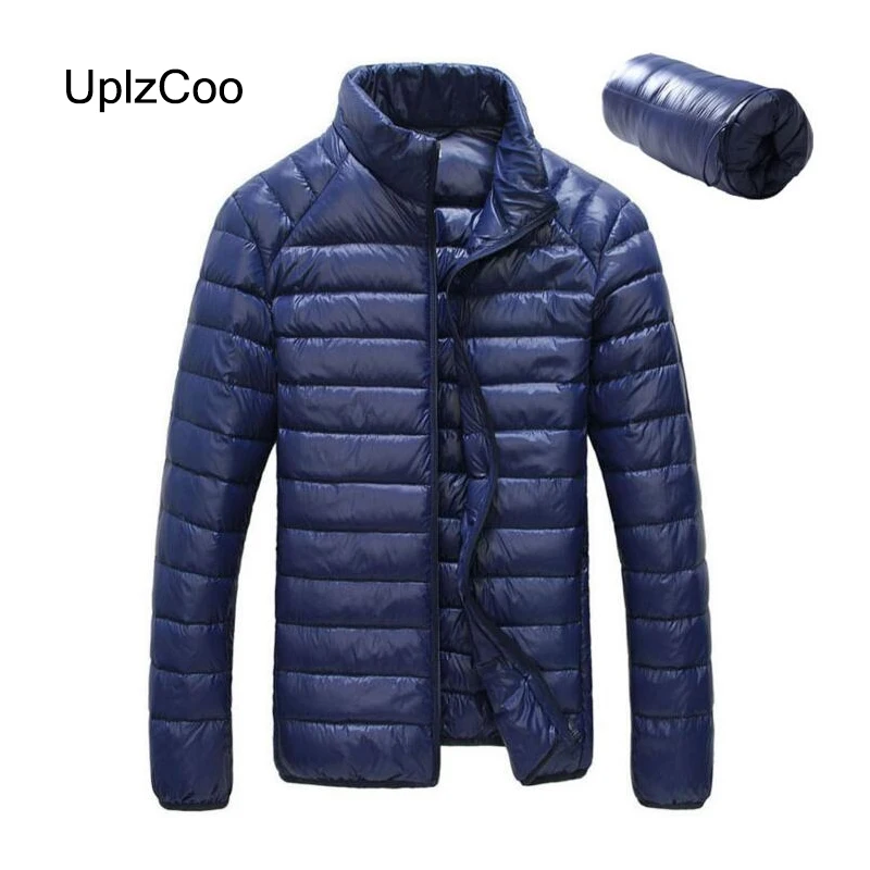 

UplzCoo 2019 Winter New Fashion Warm Hooded White Duck Down Jacket Solid Men's Slim Ultra Thin Light Outwear Male Clothing FM177