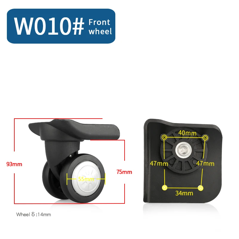 W010(2 Wheels)Front Сменные колеса для багажа, чемодана, продукт, дорожная сумка, колесики для ремонта, износостойкая тяга, коробка, багажные колеса - Цвет: W010(2 Wheels)Front