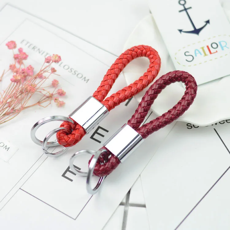 Weaving Leather Rope Double Coils Metal Keychains for Both Men And Women Car Key Chain Creative Mobile Phone Pendant Key Ring