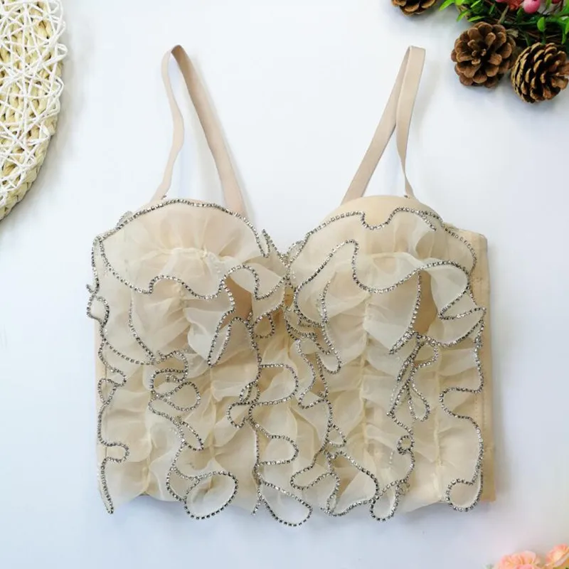 

Цветочный бюстье-корсет со стразами, корсет со стальным кольцом, топ с рыбками, женская мода, оборки, модель q447