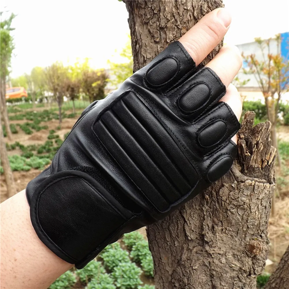 Driving Gloves: Fingerless Mitts Black Leather Gloves!