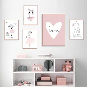 

Kids Room Poster Pink Rabbit Children Poster Baby Room Decor Nursery Wall Art Canvas Painting Prints Ballet Girl Bedroom Picture