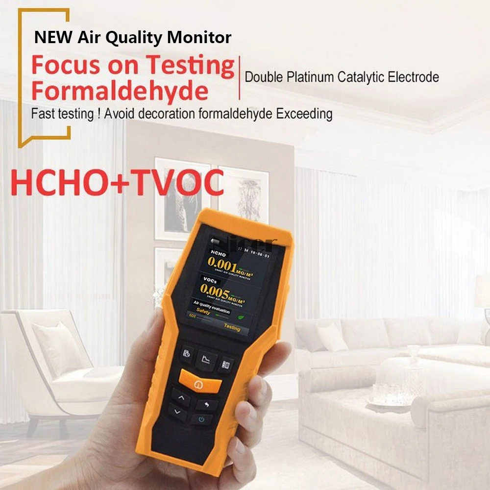 

Portable Handheld Air Quality Monitor Digital Formaldehyde Detector HCHO TVOC VOCs Particle Air Quality Tester With Hazard Alarm