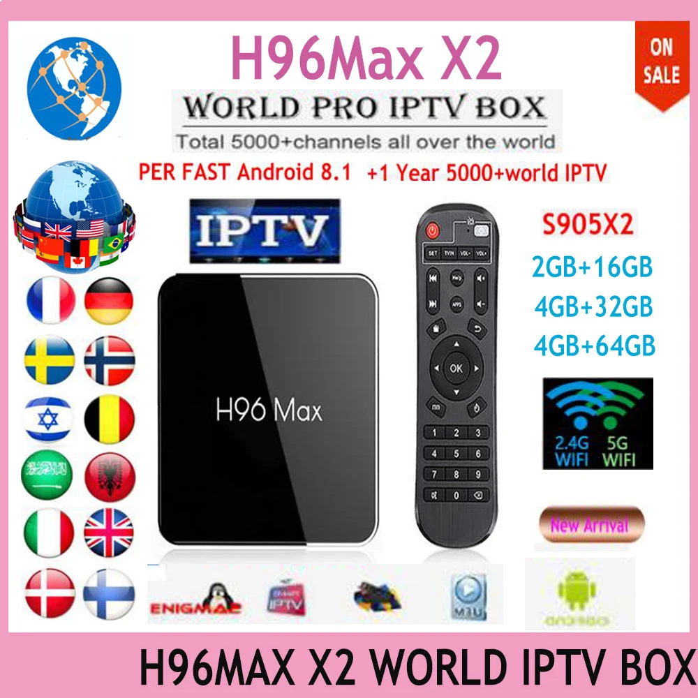 

2019 NEW ARRIVAL H96 MAX X2 Android 8.1 4KH.265 smart TV Box with best World iptv subscription Italy French spain Polish Aribic