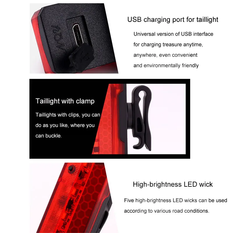 Мини usb перезаряжаемый велосипедный задний фонарь для верховой езды 5