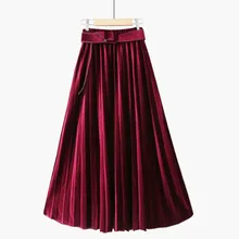 Горячая Miyake Модная уникальная плиссированная бархатная юбка трапециевидной формы с высоким поясом