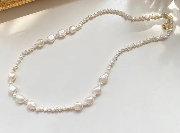 

Favorite Pearl Necklace White Color Freshwater Pearls Baroque Jewelry Choker Necklace Gold Color Clasp Charming Girl Lady Gift