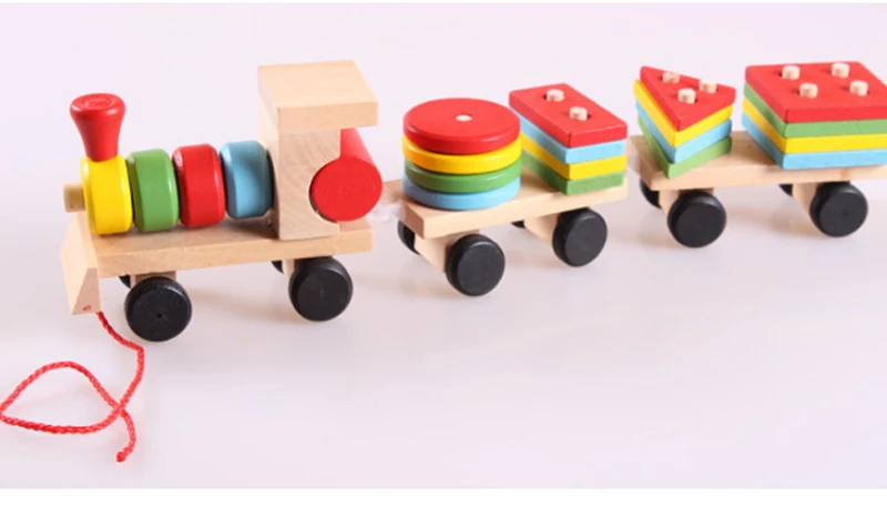 Деревянный поезд ребенка укладка поезд Блок игрушка Монтессори Мягкие блоки Форма Цвет Соответствующие Веселая игра для детского образования подарок