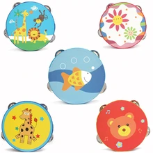 15 см Мультяшные деревянные барабаны ручной бубен Фристайл ручной Колокольчик музыкальный ударный инструмент для семьи вечерние детские бубен