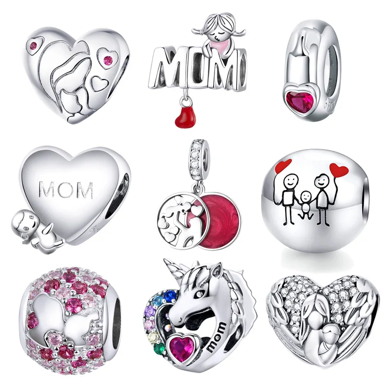Подвеска с надписью Mom Love BISAER 925 пробы серебро окисленный для матери бусы подвески