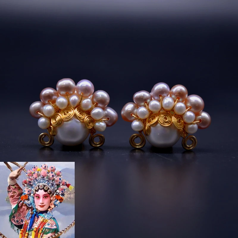

New creative ladies pearl ear clips without pierced Chinese Peking Opera theme earrings