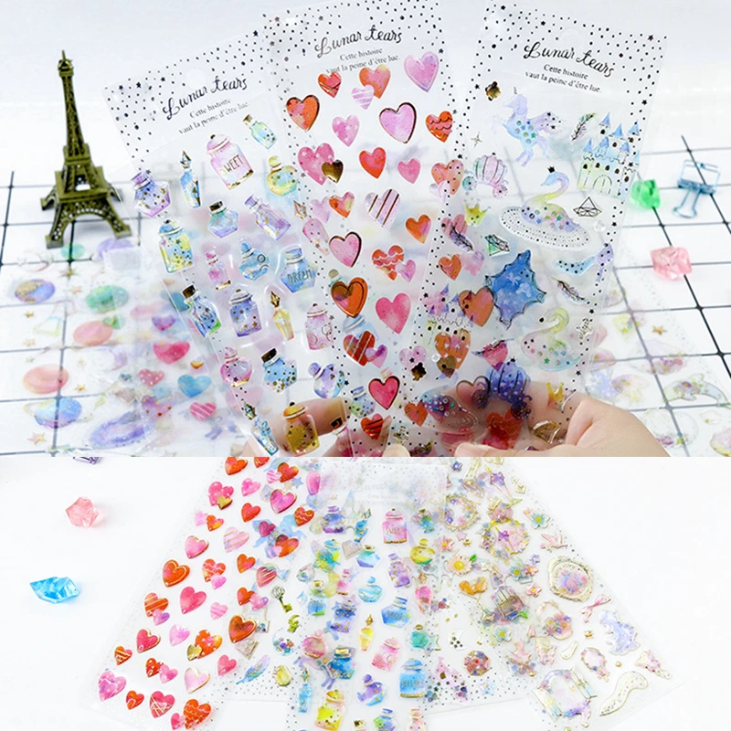 

Glitter Gold Line Crystal Sticker 1Sheet 3D Cartoon PVC Sticker Cellphone Decor Sticker Kids Toy Sticker For DIY Scrapbook Album