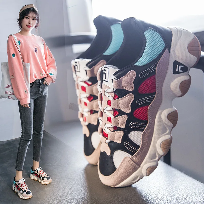 

2020 Spring New Style Korean-style Versatile Dad Shoes Student Running Athletic Shoes Women Flat Street Snap INS Shoe