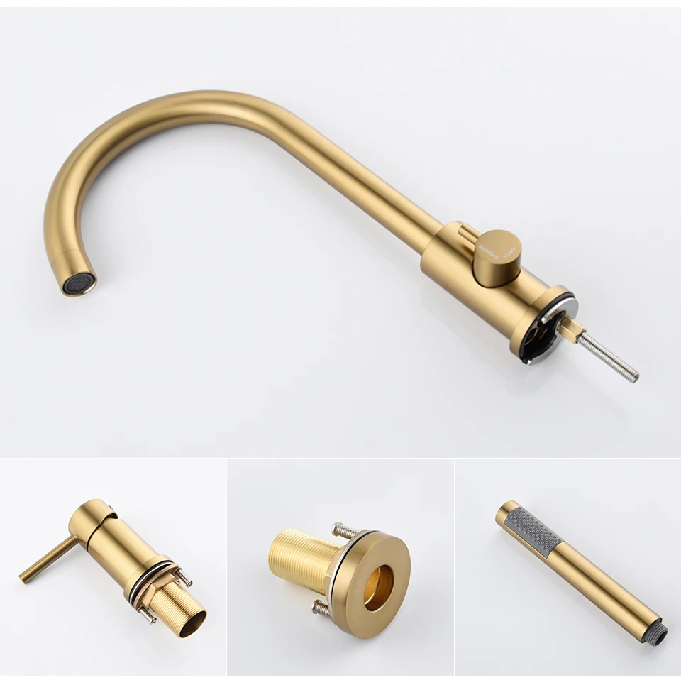 3 Hole Brass Brushed Gold Bathtub Faucet