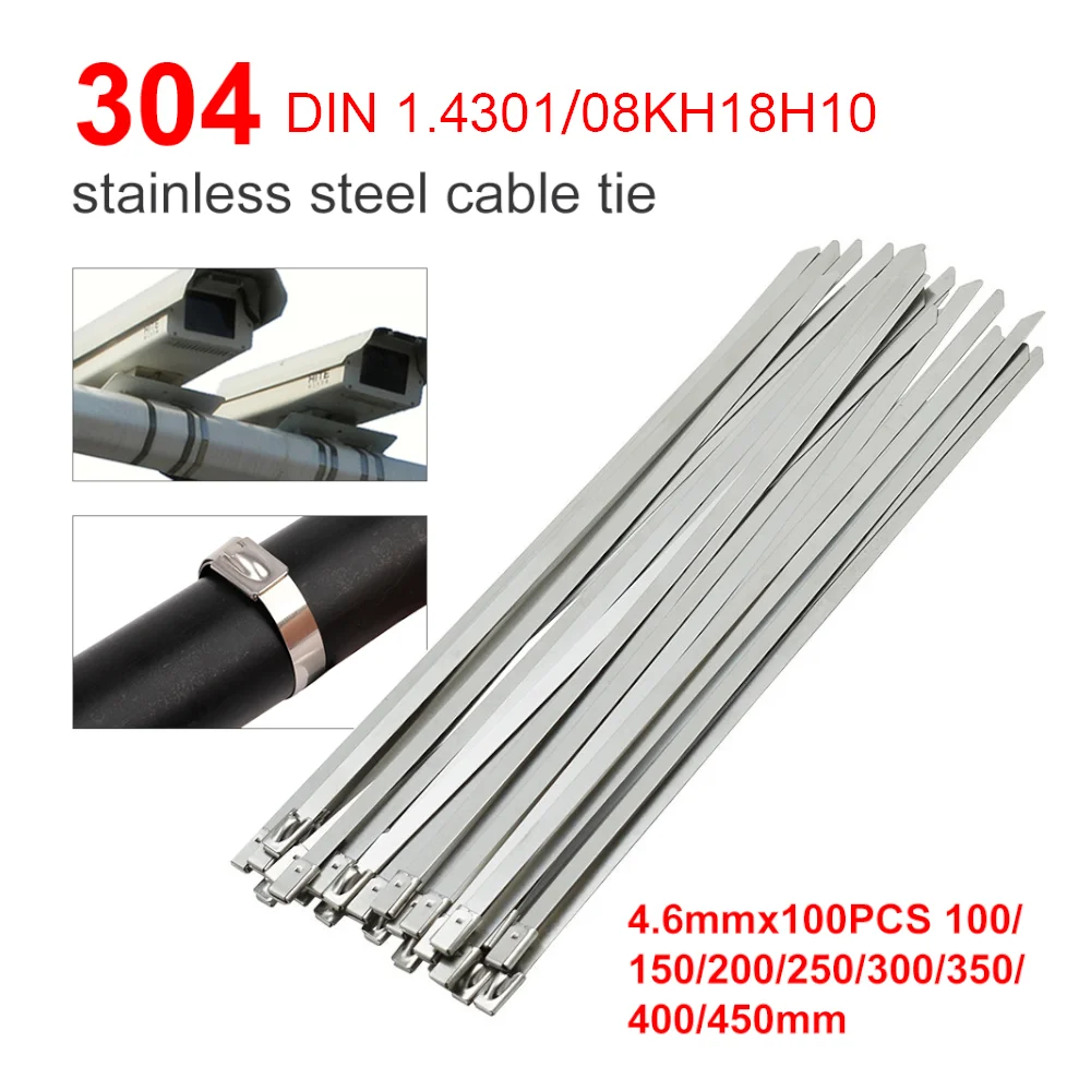 100PC 4.6x300mm Stainless Steel Exhaust Wrap Coated Metal Locking Cable