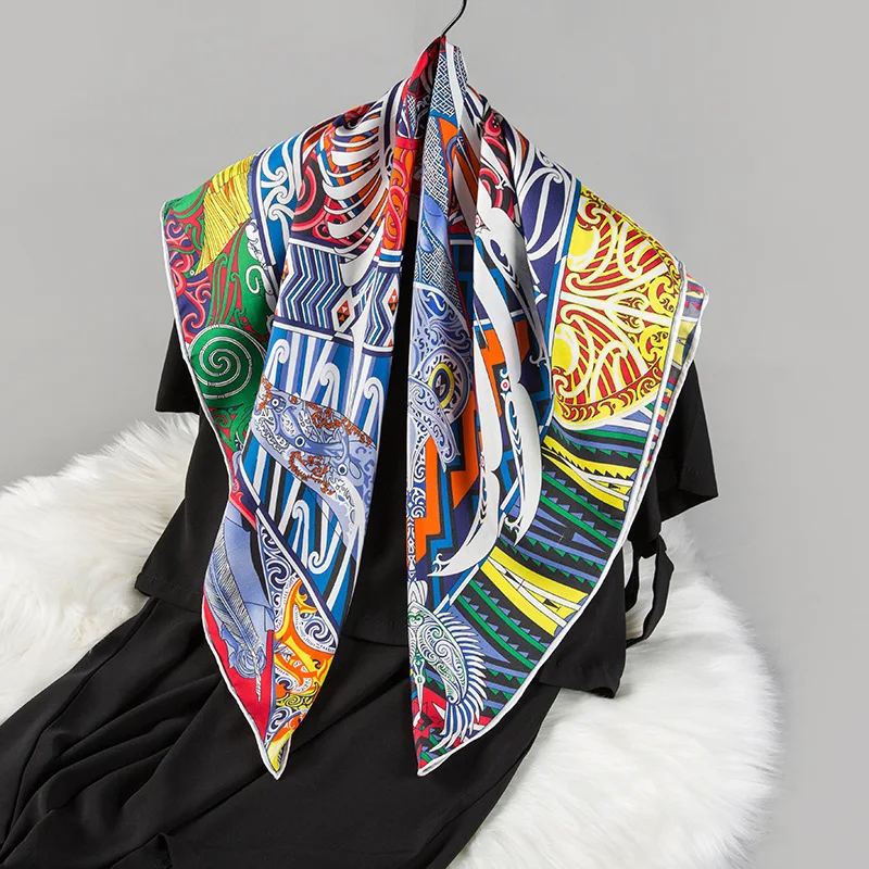 

2019 Winter Twill Silk Hijab Scarf For Women Fashion Kerchief Neck Scarf 90*90cm Luxury Square Shawls and Wraps Scarves For Lady