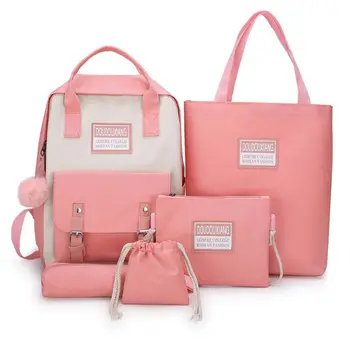 

5 Piece Set High School backpack Bags for Teenage Girls 2020 Canvas Travel Backpack Women Bookbags Teen Student Schoolbag