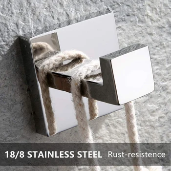 

Stainless Steel Double Towel Hooks Modern 2-Piece Square Towel Hook Set Robe Hooks Wall Mounted for Bathroom, Polished Finish