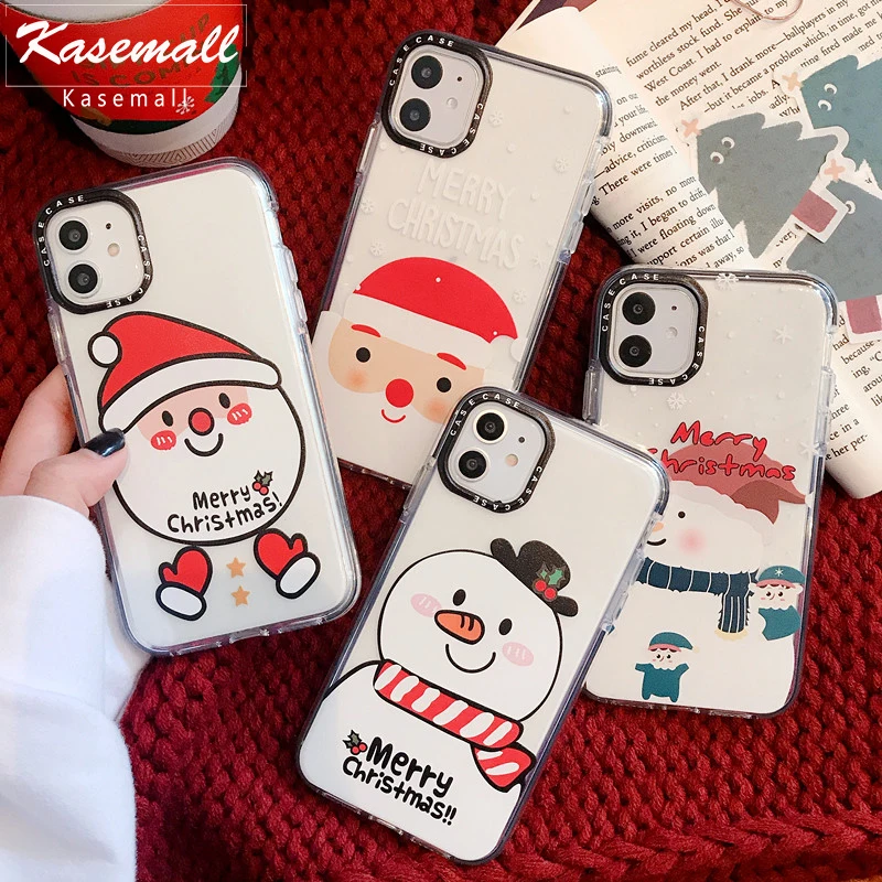 

Merry Christmas Snowman Case For iPhone 11 Pro Max XR X XS Max 7 8 Plus Lovely Cartoon Clear Back Soft Cover Xmas New Year Gifts