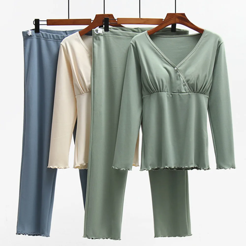 

Fdfklak сохраняет тепло 2 шт./компл. однотонная одежда для сна для беременных Одежда для беременных женщин 2022 новые всесезонные пижамы для кормящих мам