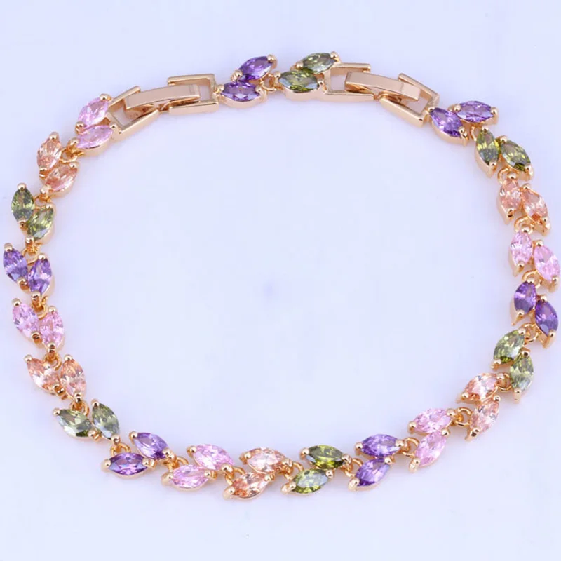 Love Monologue Multicolor Crystal Yellow Gold Color Link Bracelets Chain Length 20CM B0081 | Украшения и аксессуары