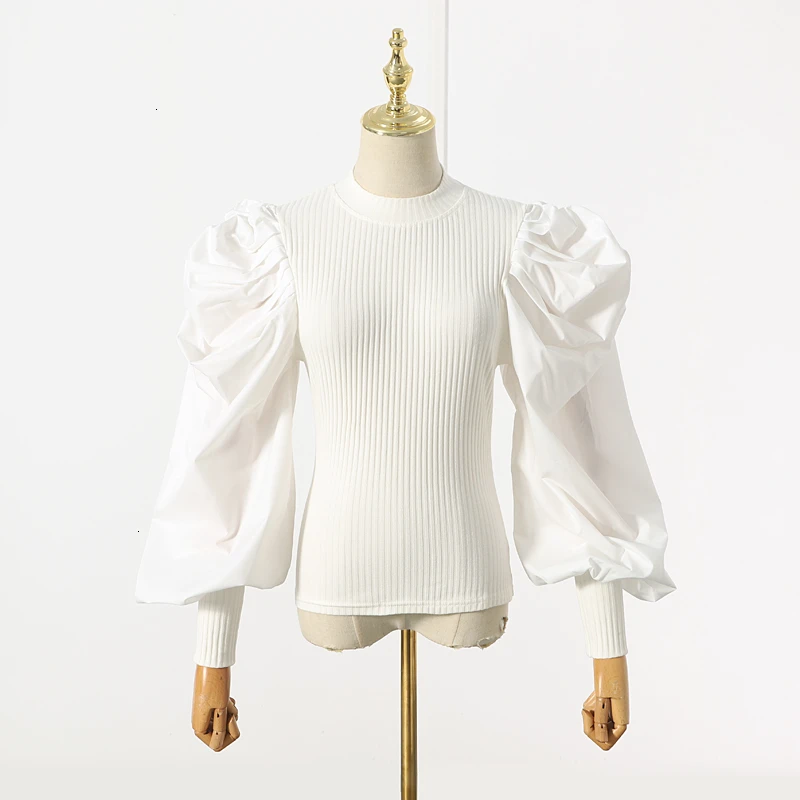 [LIVIVIO] вязаные женские свитера с рюшами и длинным рукавом в стиле пэчворк, вязаная одежда, уличная одежда для женщин, осень, корейская мода - Цвет: White