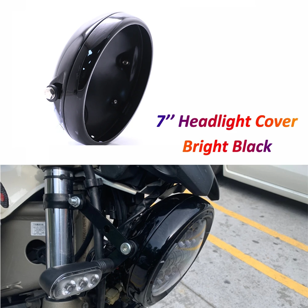 Motorcycle 7 inch LED Headlamp Cover Cafe Racer Chopper Retro Motorbike  Custom Round Light Metal Lamp Bowl Bright Black Chrome|Headlight Bracket| -  AliExpress