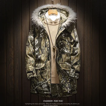 

Men Warm Down Jackets Hooded Casual Long Thicker Jackets Winter Long Coats New Fashion Camouflage Winter Jackets Warm Parkas 5XL