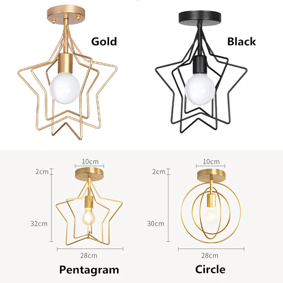 

Retro Iron Pentagram Ceiling Light Creative circle E27 Black/Gold Industrial wind Ceiling Lamp For Restaurant Coffee Shop Bar