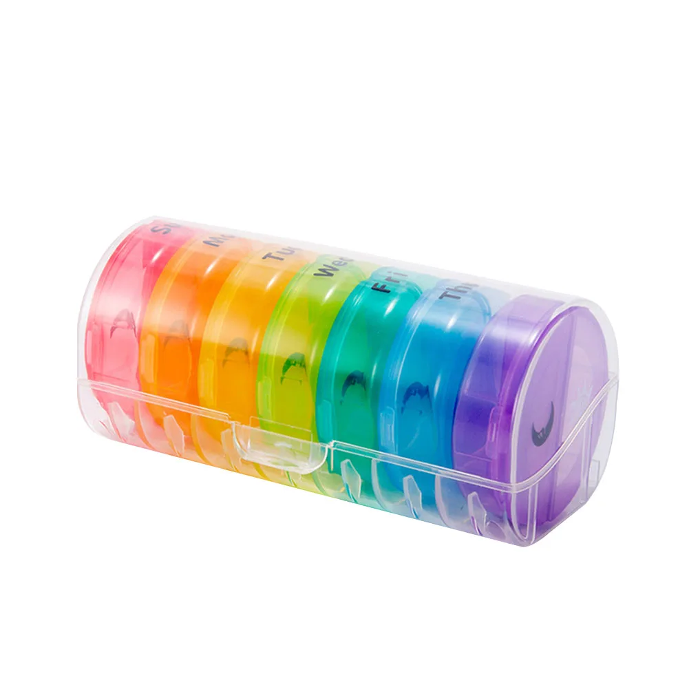 

Weekly Pill Case Medicine Holder Organizer Mini Portable Splitter AM PM Storage Box Travel Container Round Moisture-proof