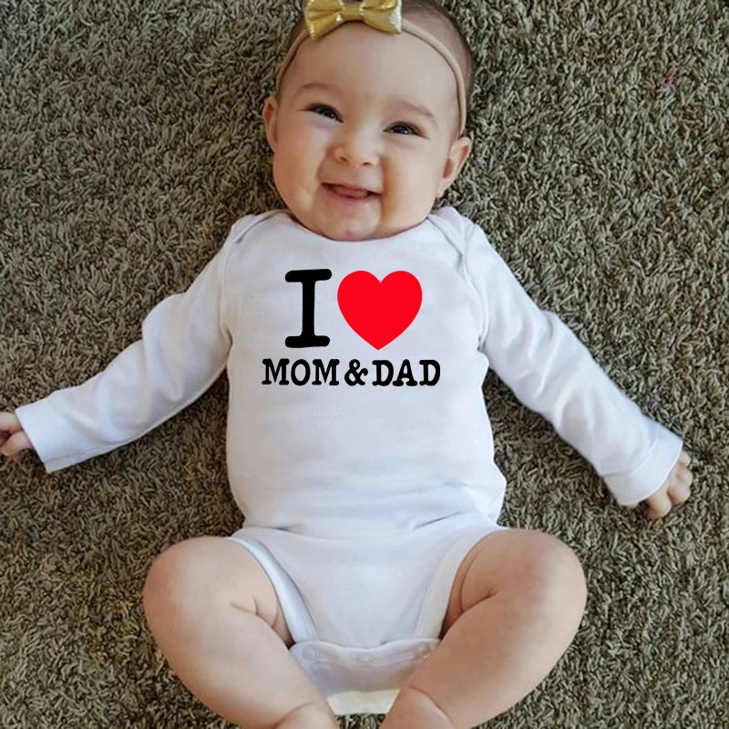I Love Mom And Dad Funny Printing Cotton Rompers Baby Girl Infant Long