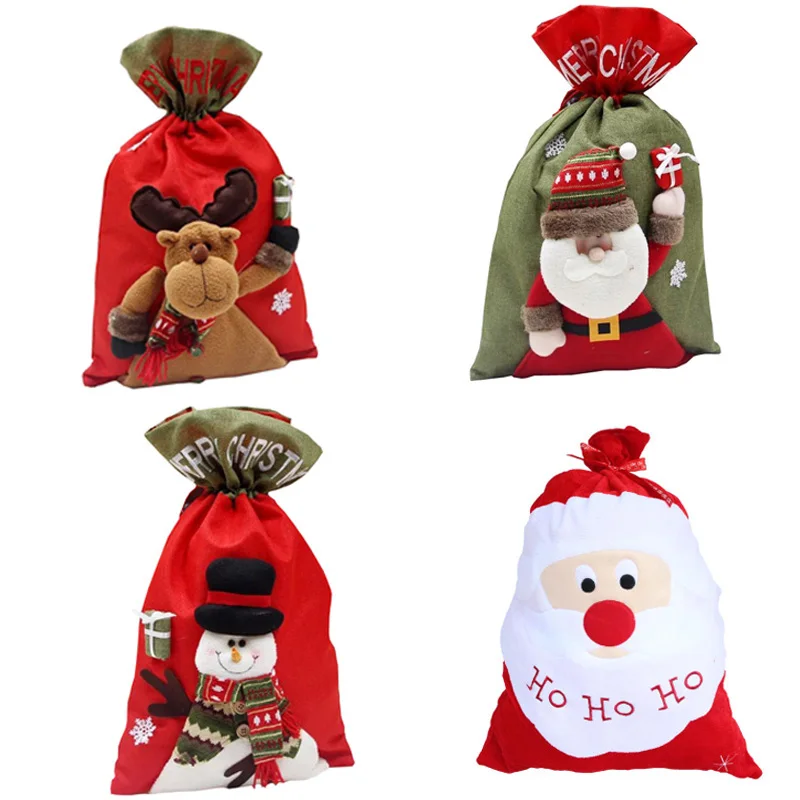 

Christmas Day Decoration Santa Large Sack Stocking Big Gift bags HO HO Christmas Santa Claus Xmas Gifts Exquisite Navidad bags