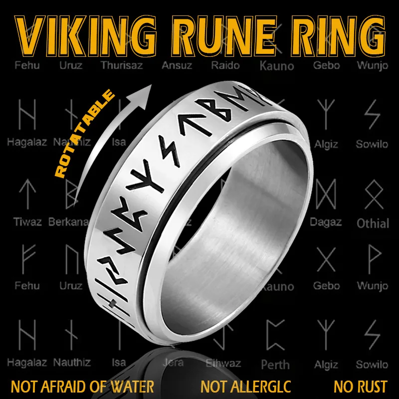 Stainless Steel Vintage Odin Norse Viking Amulet Rune Spinning Men's Ring stainless steel ring,finger ring,fidget spinner ring