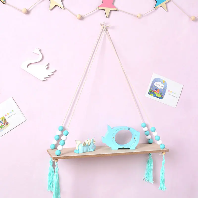 Details about   Hanging Tassel Bead Storage Wood Wall Shelf Shelves Nursery Baby Kid Home Decor 