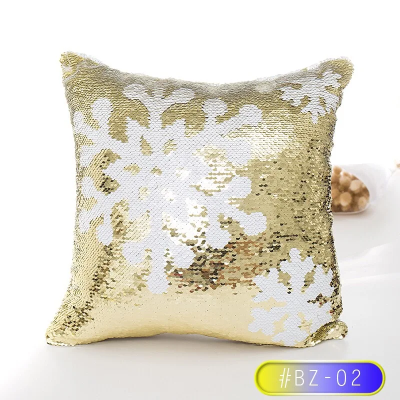Pillow case 45* 45 White& Gold Christmas Snowflake Sleigh Deer Double Sequin Pillowcase Christmas Decoration Square Pillowcase