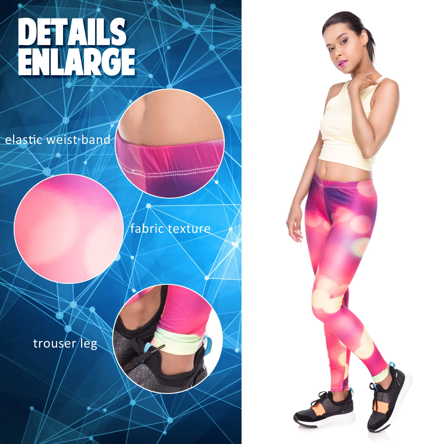 Geometric stripe European-American printed nine minute pants high-waisted sport large size leggings for women