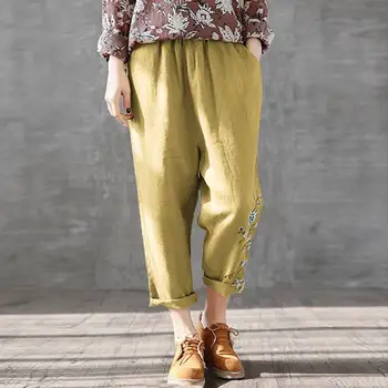 

2020 Summer Long Turnip Pantalon ZANZEA Casual Vintage Harem Trousers Women Elastic Waist Printed Cotton Pants Female Palazzo